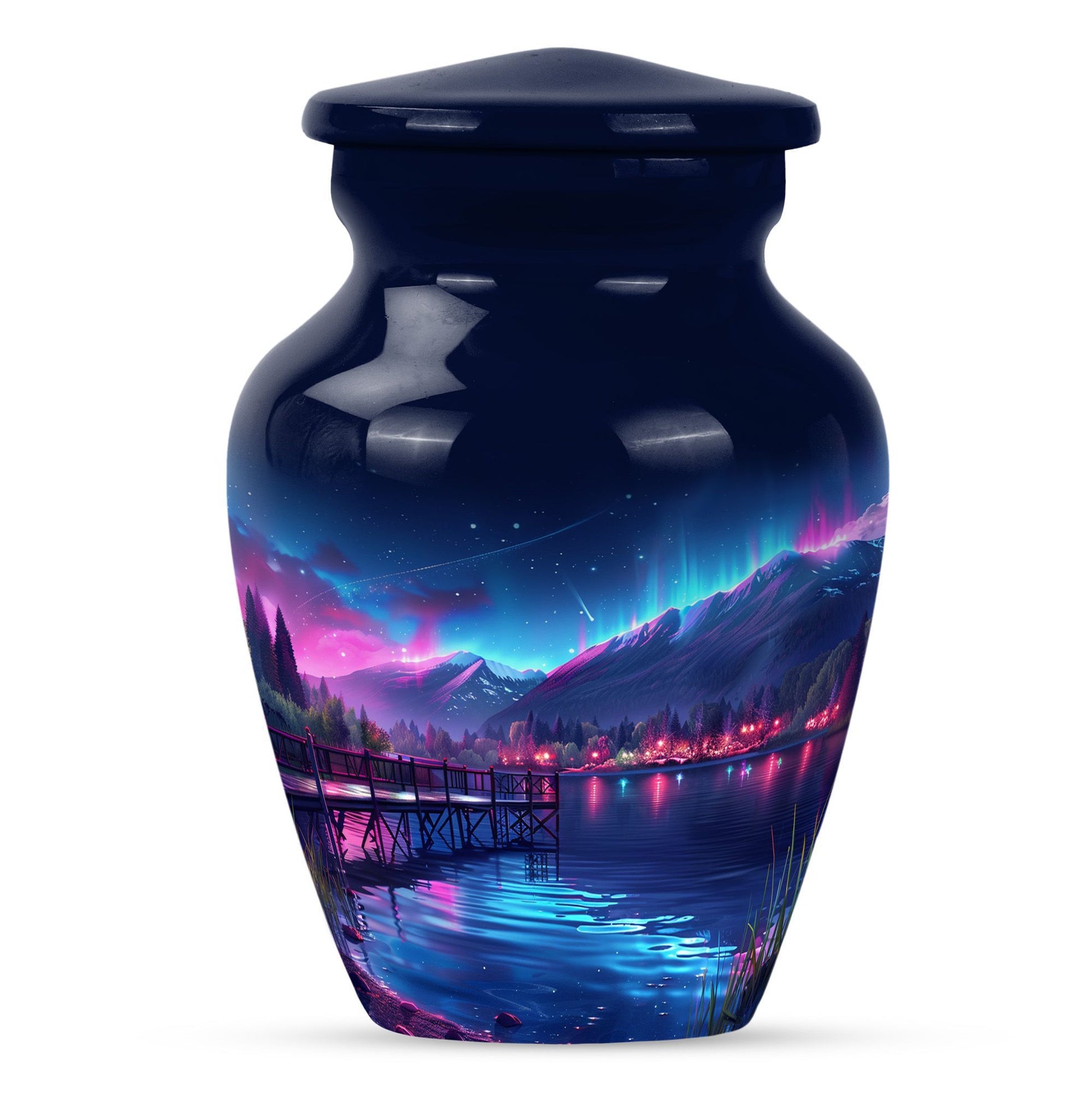 10 inch classic Northern Lights memorial urn for men.