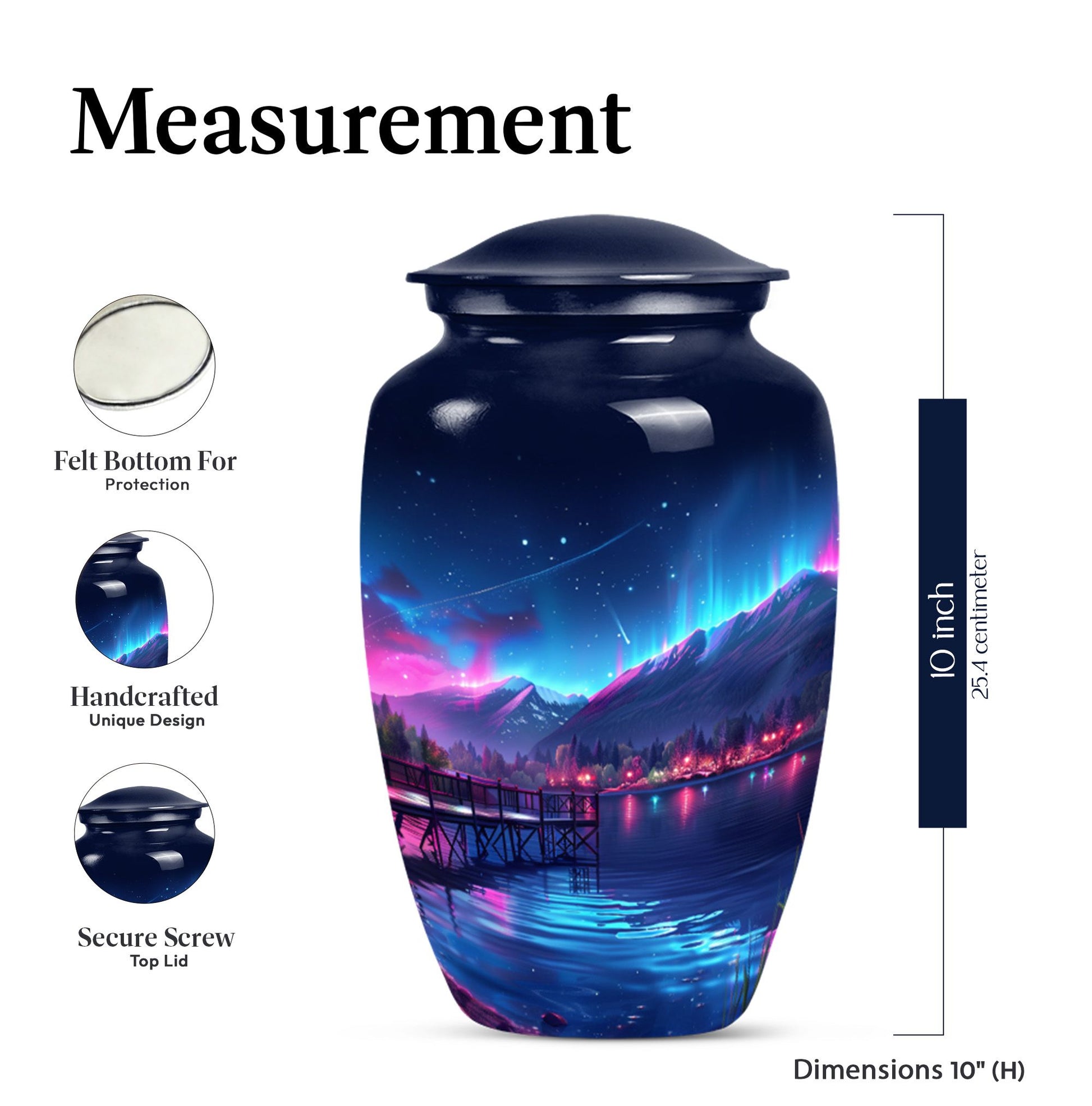 10 inch classic Northern Lights memorial urn for men.