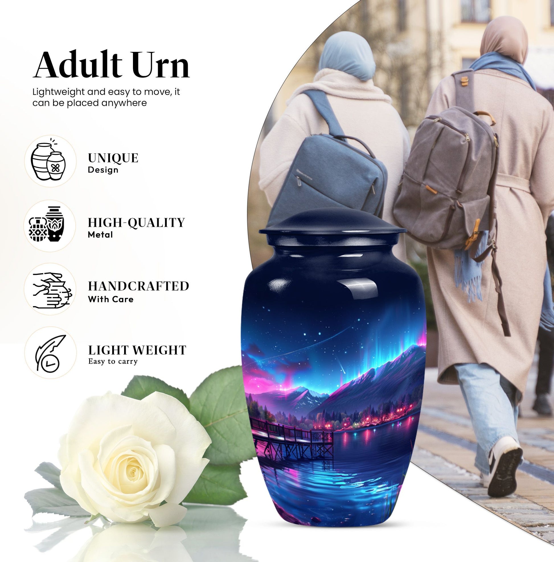 10 inch classic Northern Lights memorial urn for men.