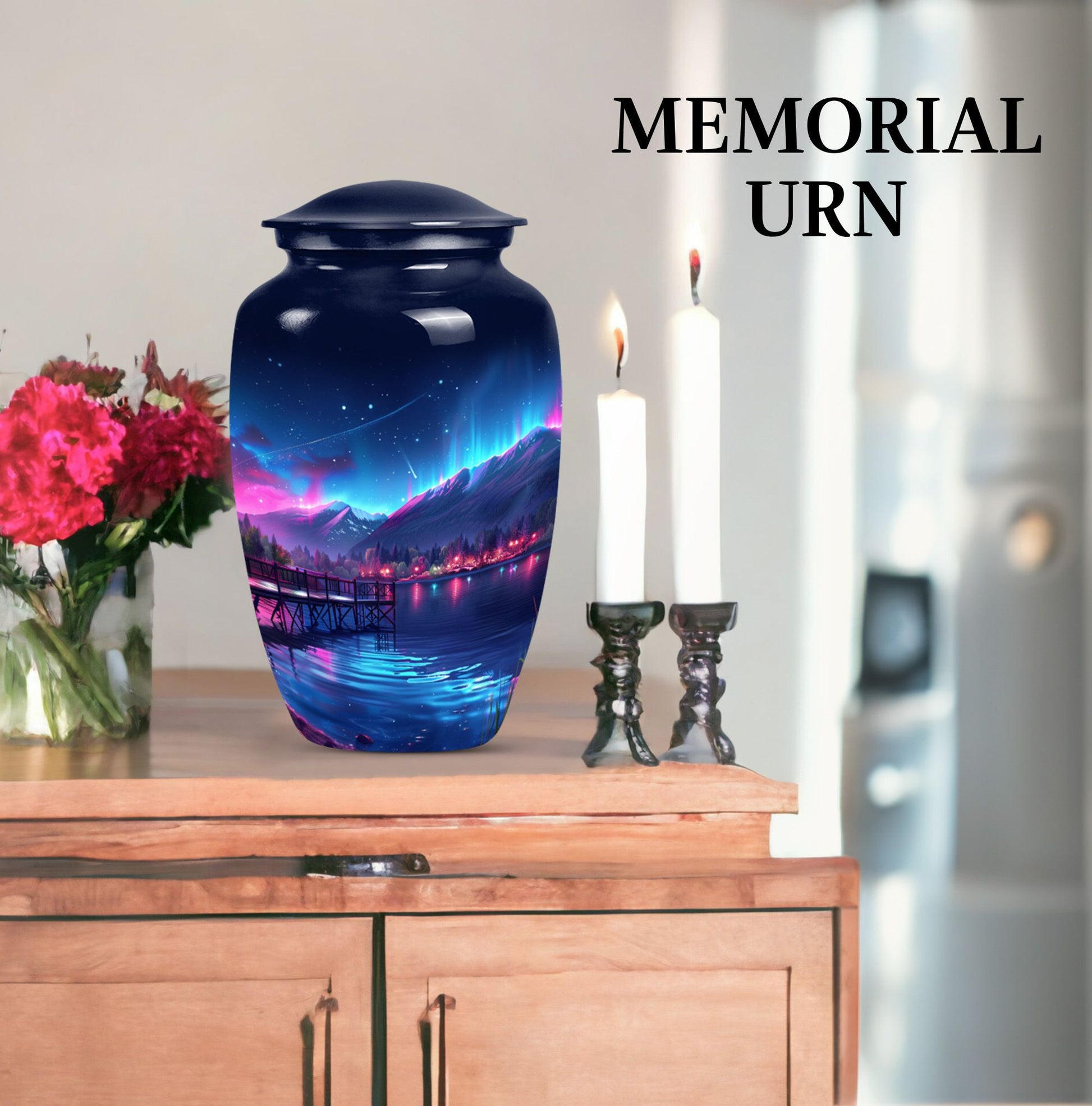 10 inch classic Northern Lights memorial urn for men.