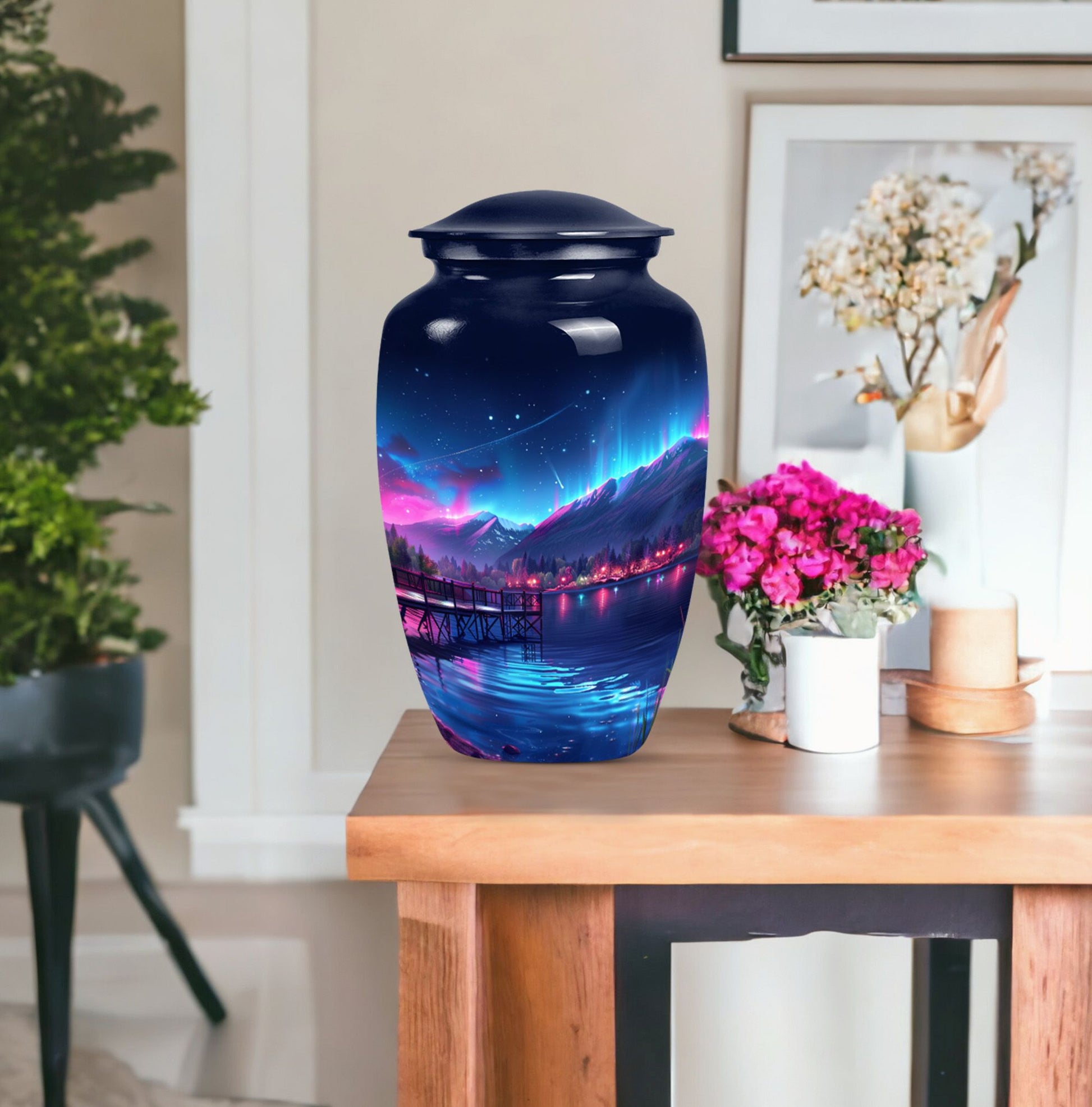 10 inch classic Northern Lights memorial urn for men.