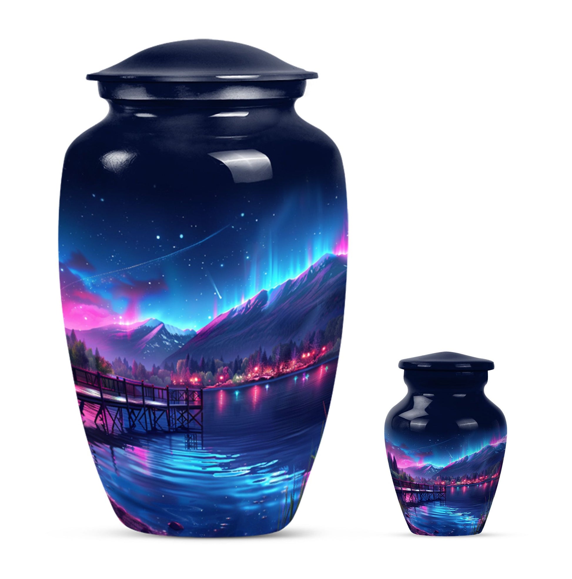 10 inch classic Northern Lights memorial urn for men.