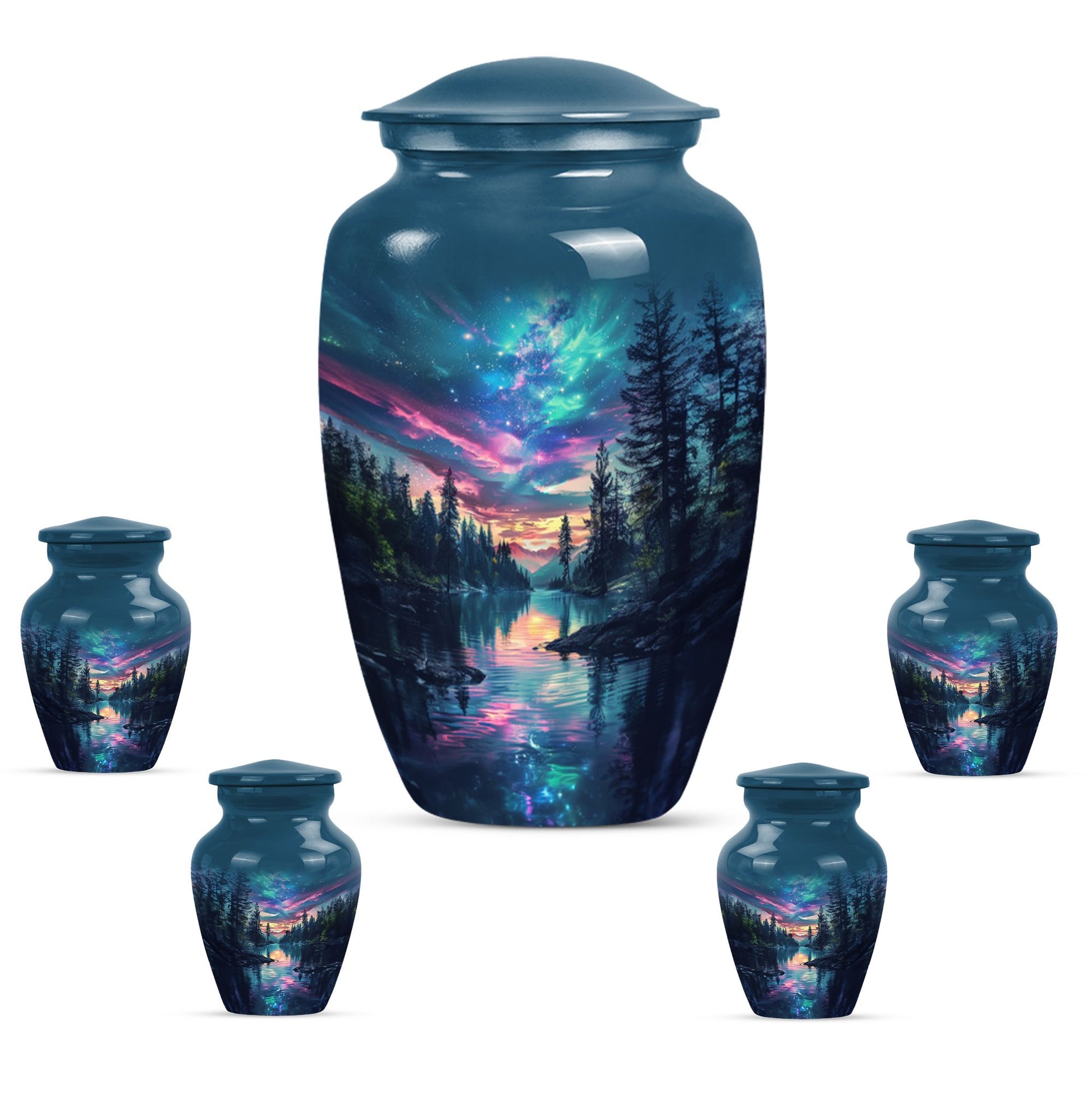  Arora Borealis cremation urn with butterfly theme