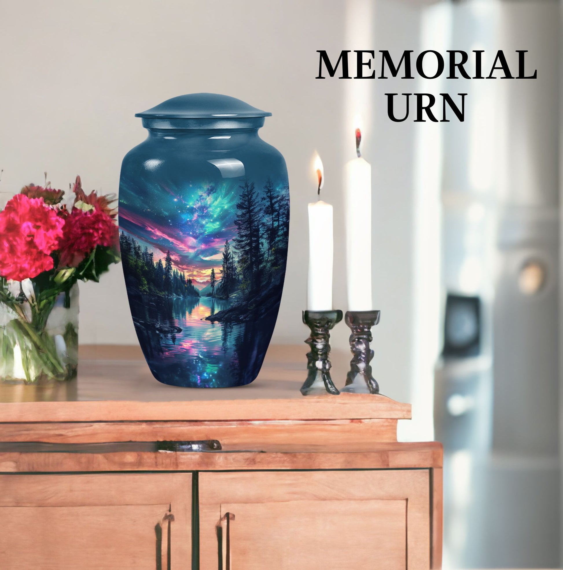  Arora Borealis cremation urn with butterfly theme