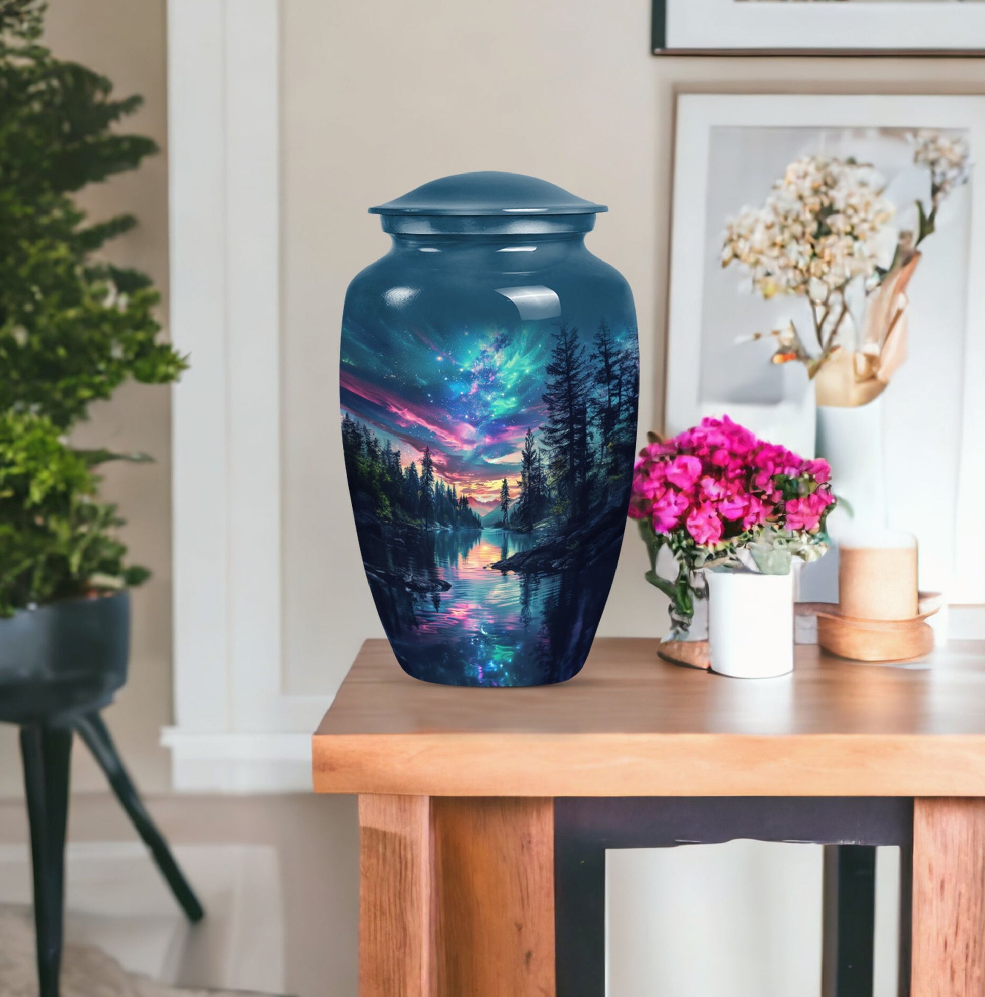  Arora Borealis cremation urn with butterfly theme