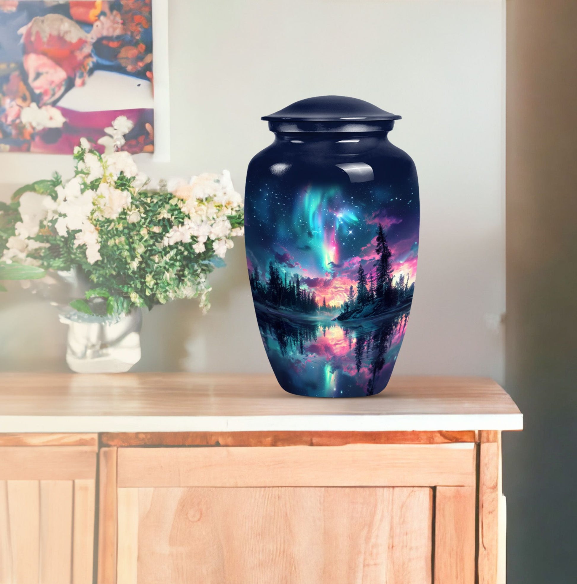 10-inch Arora Borealis urn,.