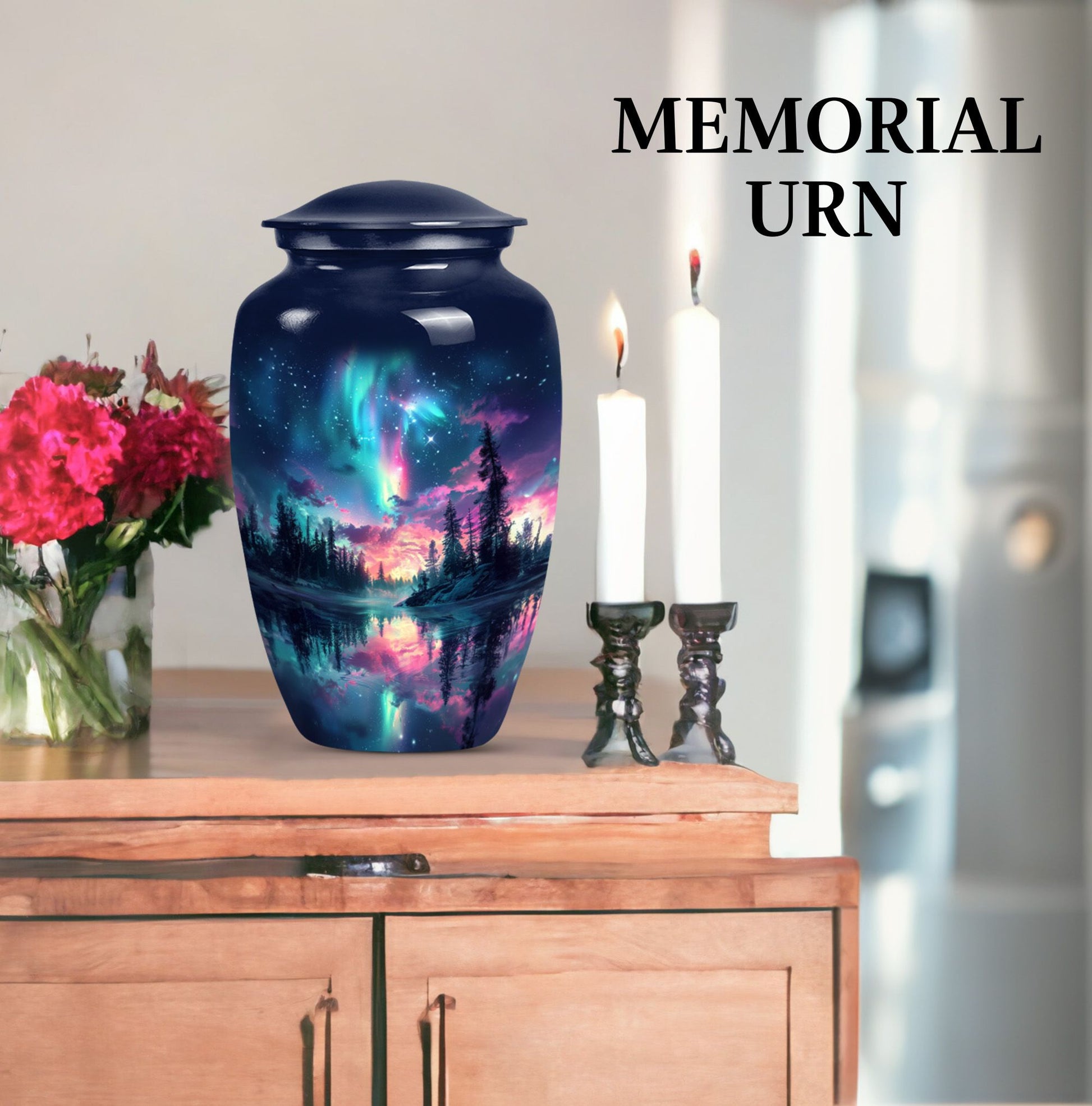 10-inch Arora Borealis urn,.