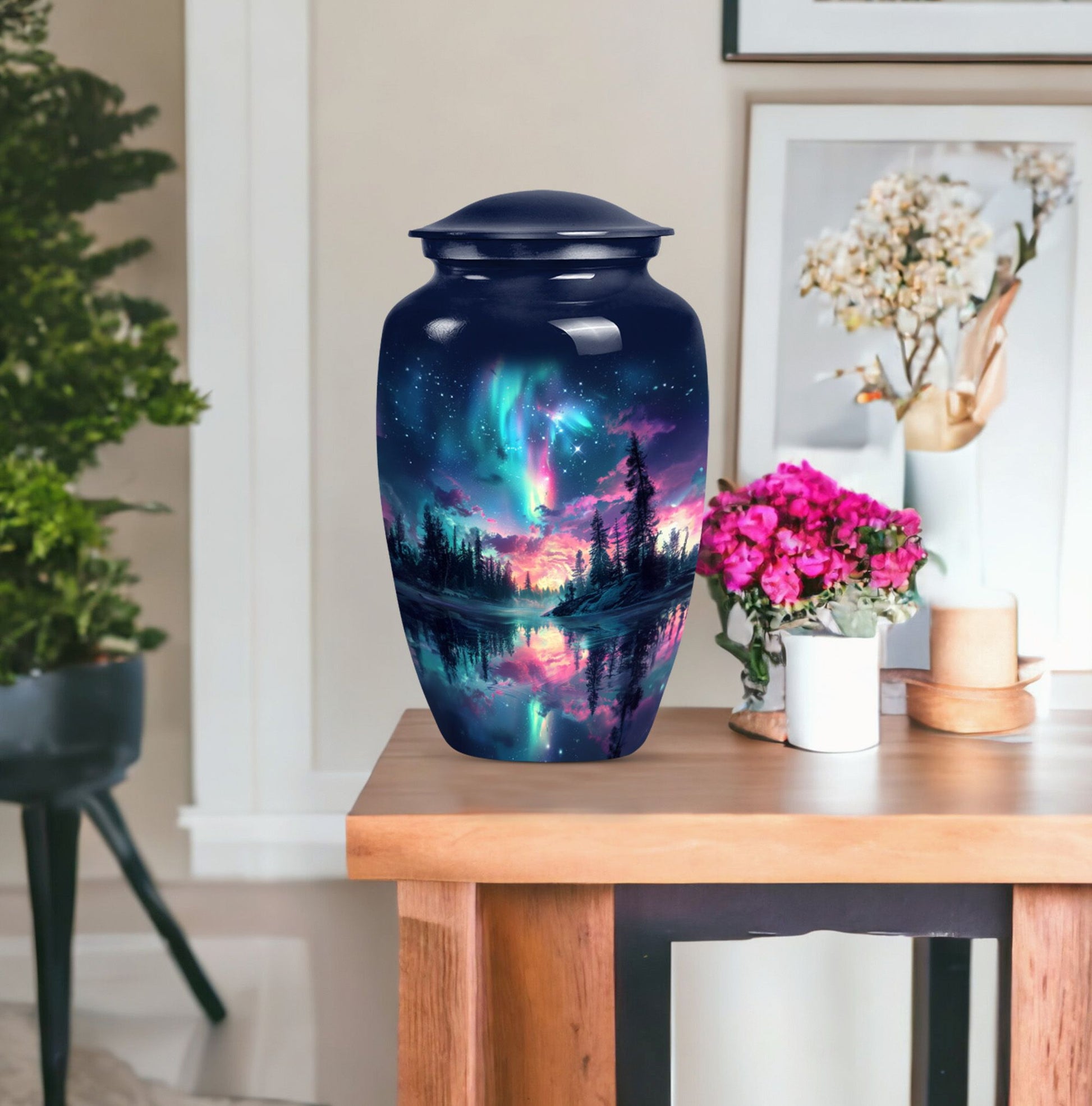 10-inch Arora Borealis urn,.