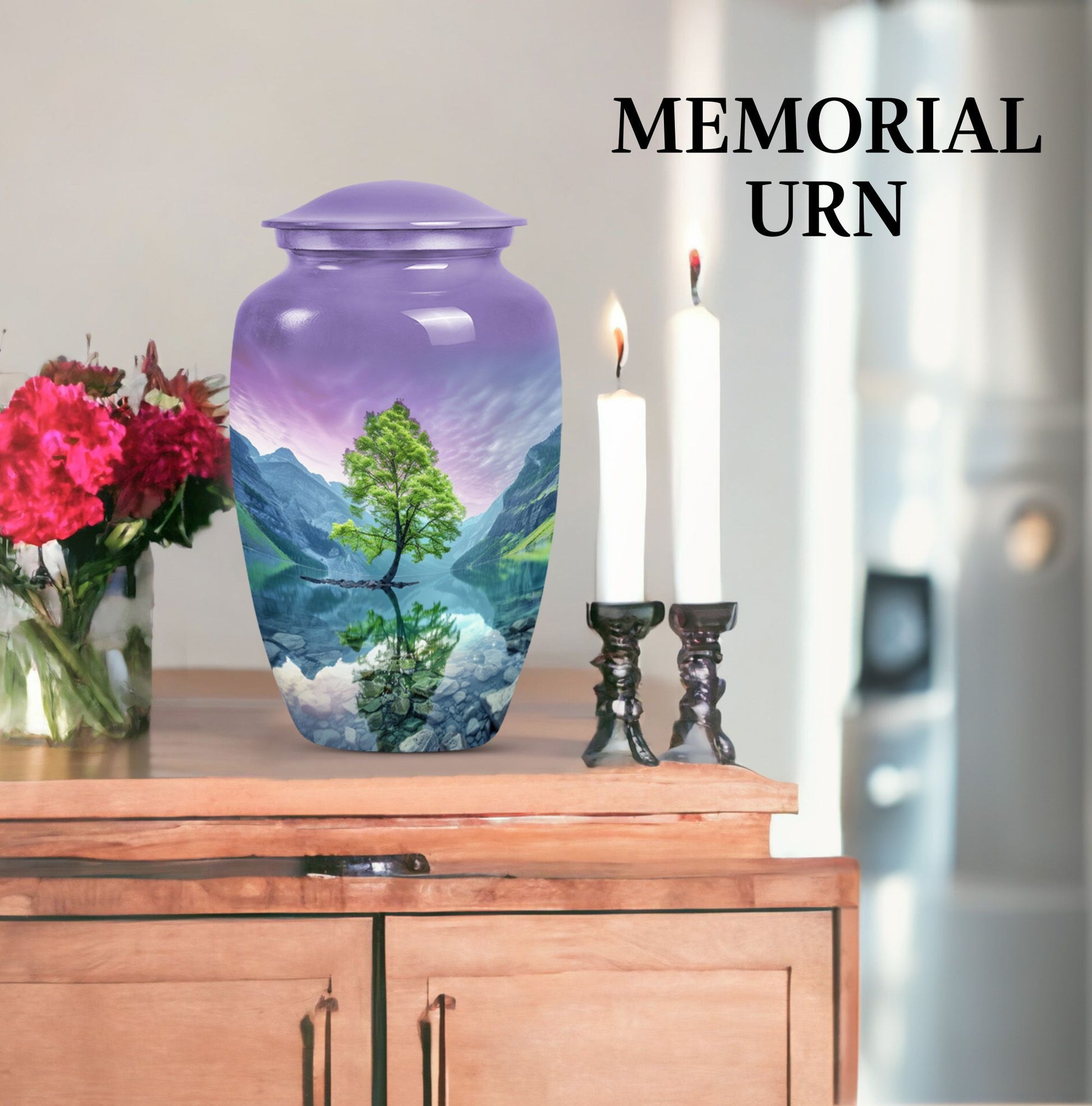 Arora borealis 10-inch classic urn for mother's ashes.