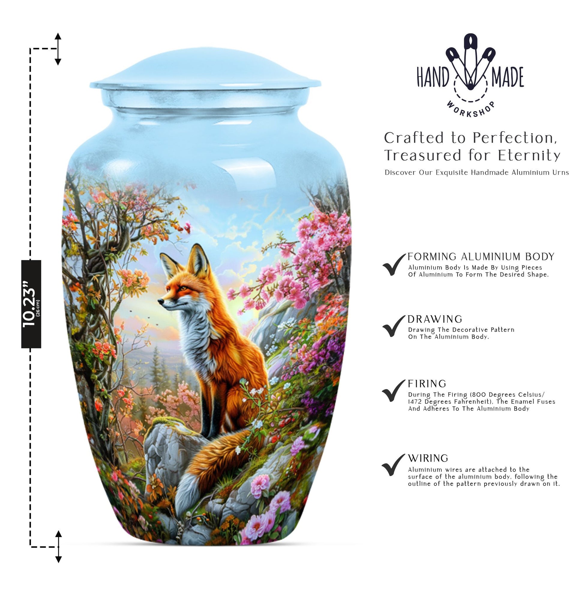 Classic 10-inch fox urn, a funeral cremation urn for women