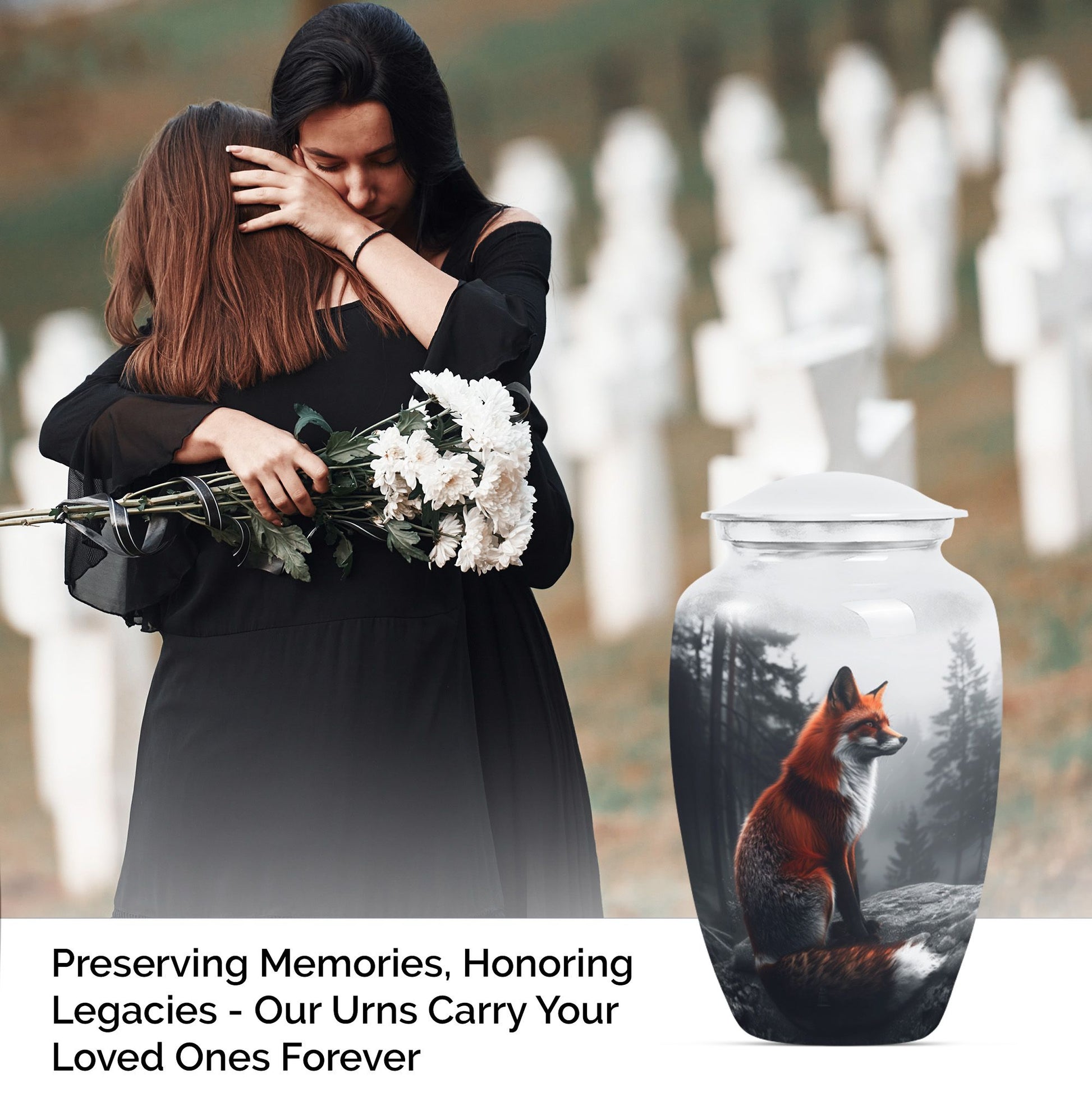  fox urn, butterfly-themed, funeral decorative urn 