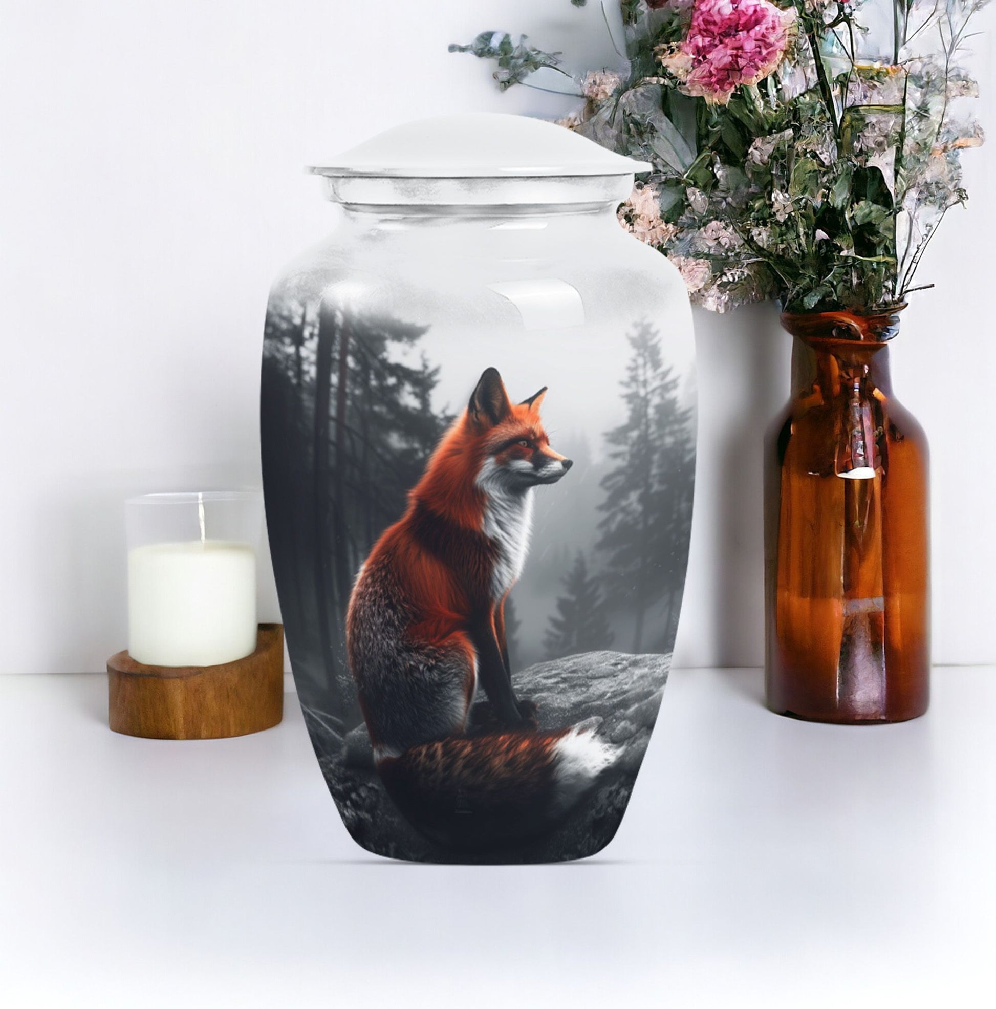  fox urn, butterfly-themed, funeral decorative urn 