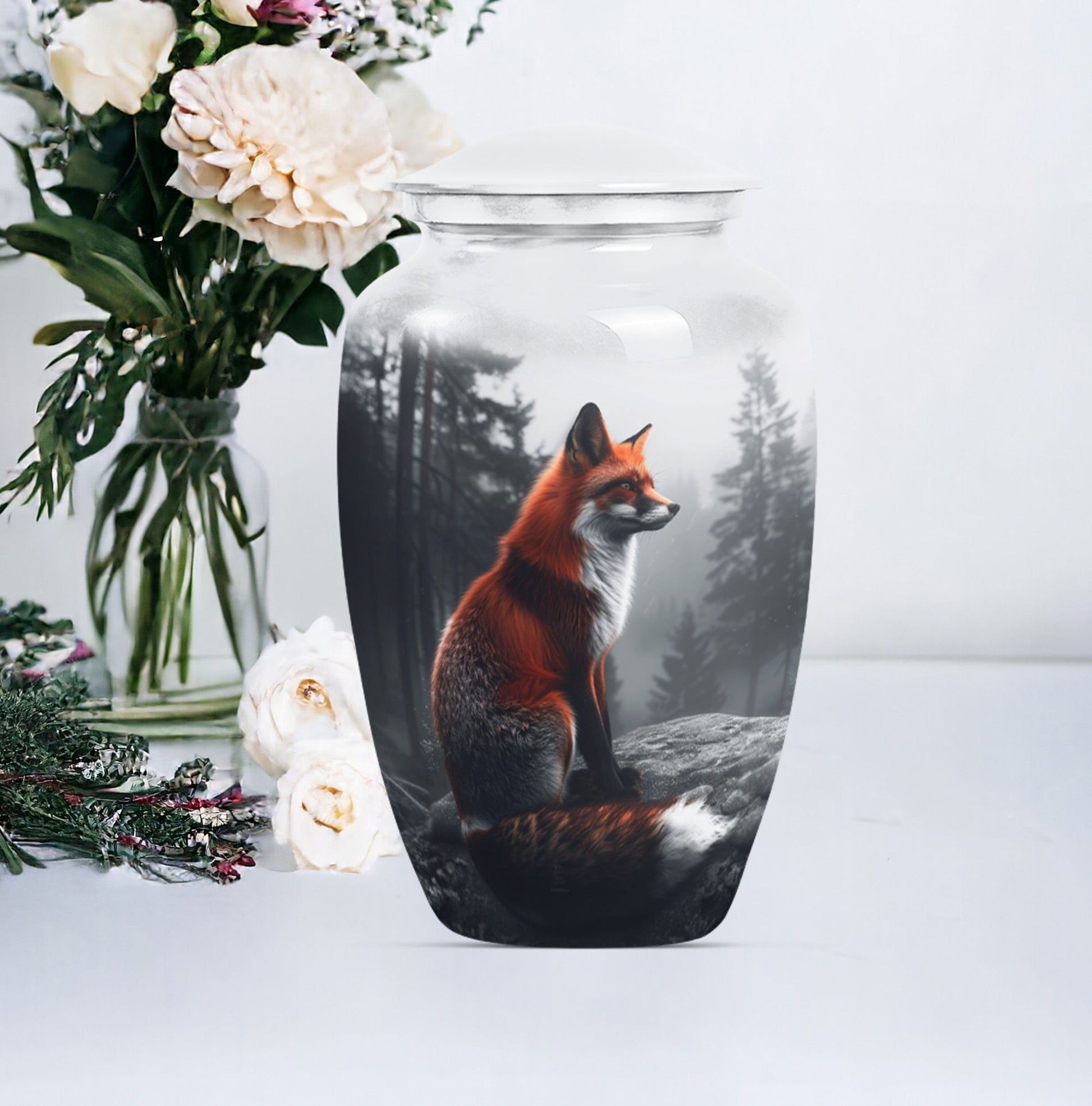  fox urn, butterfly-themed, funeral decorative urn 