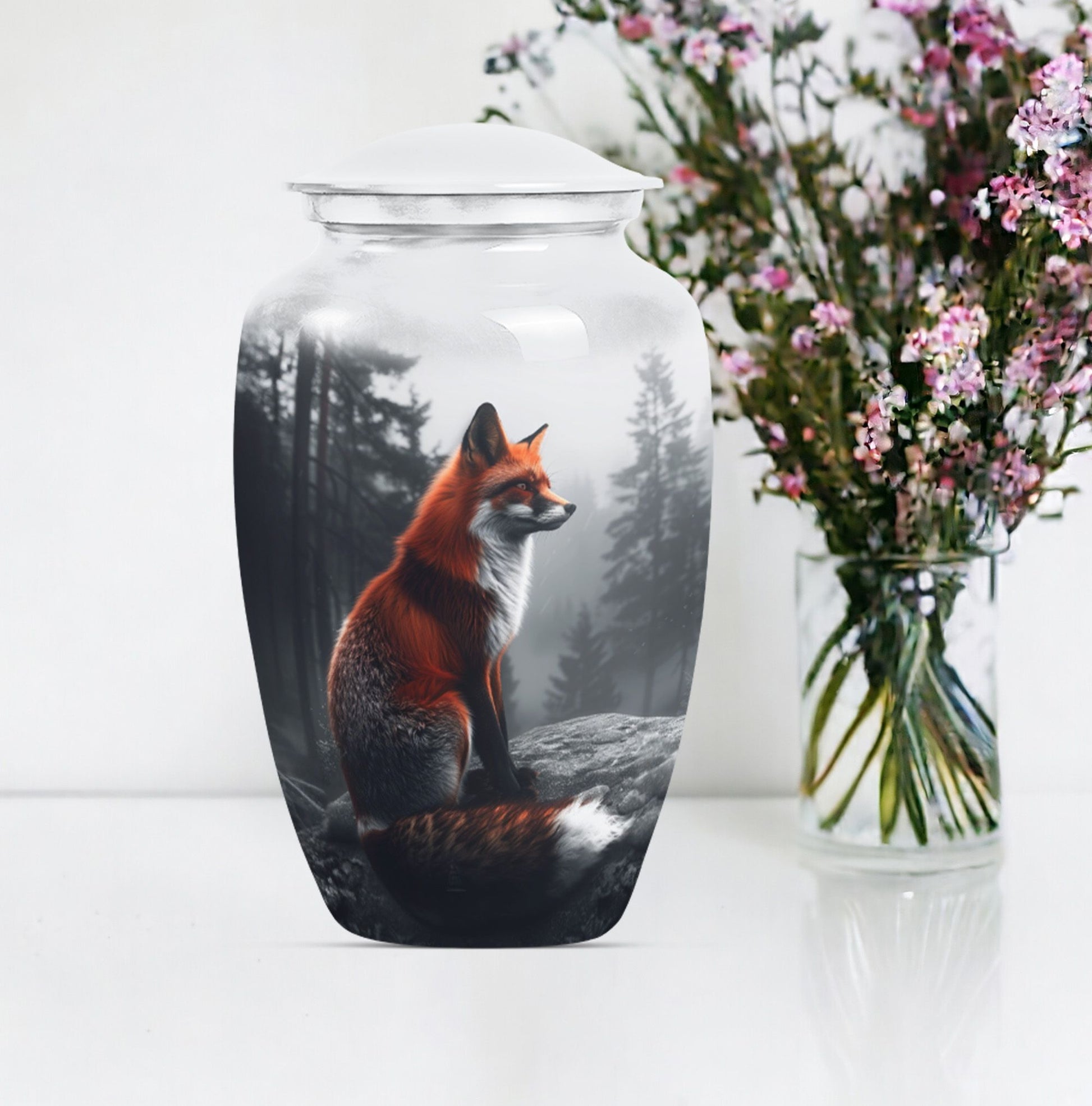  fox urn, butterfly-themed, funeral decorative urn 