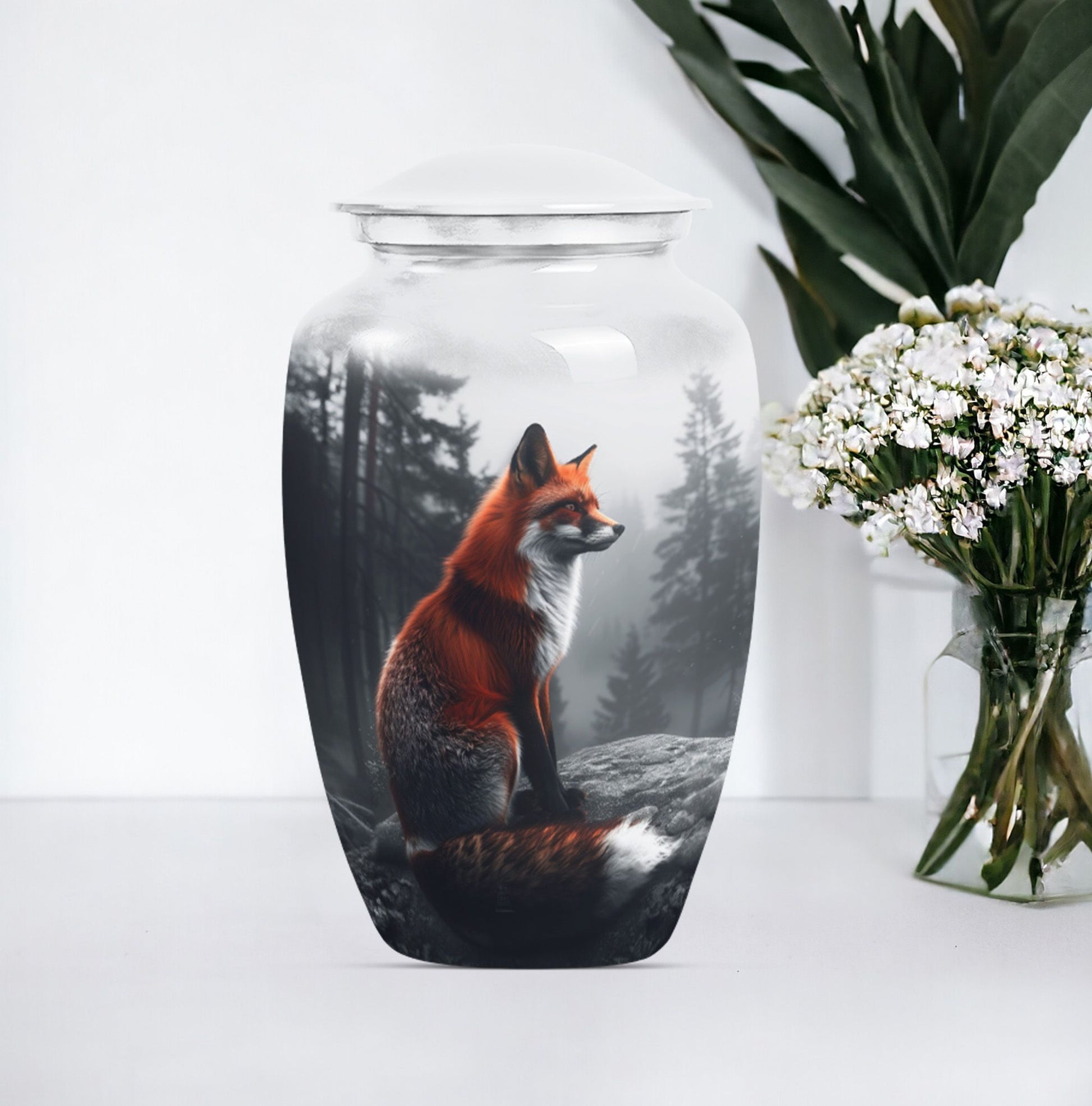  fox urn, butterfly-themed, funeral decorative urn 