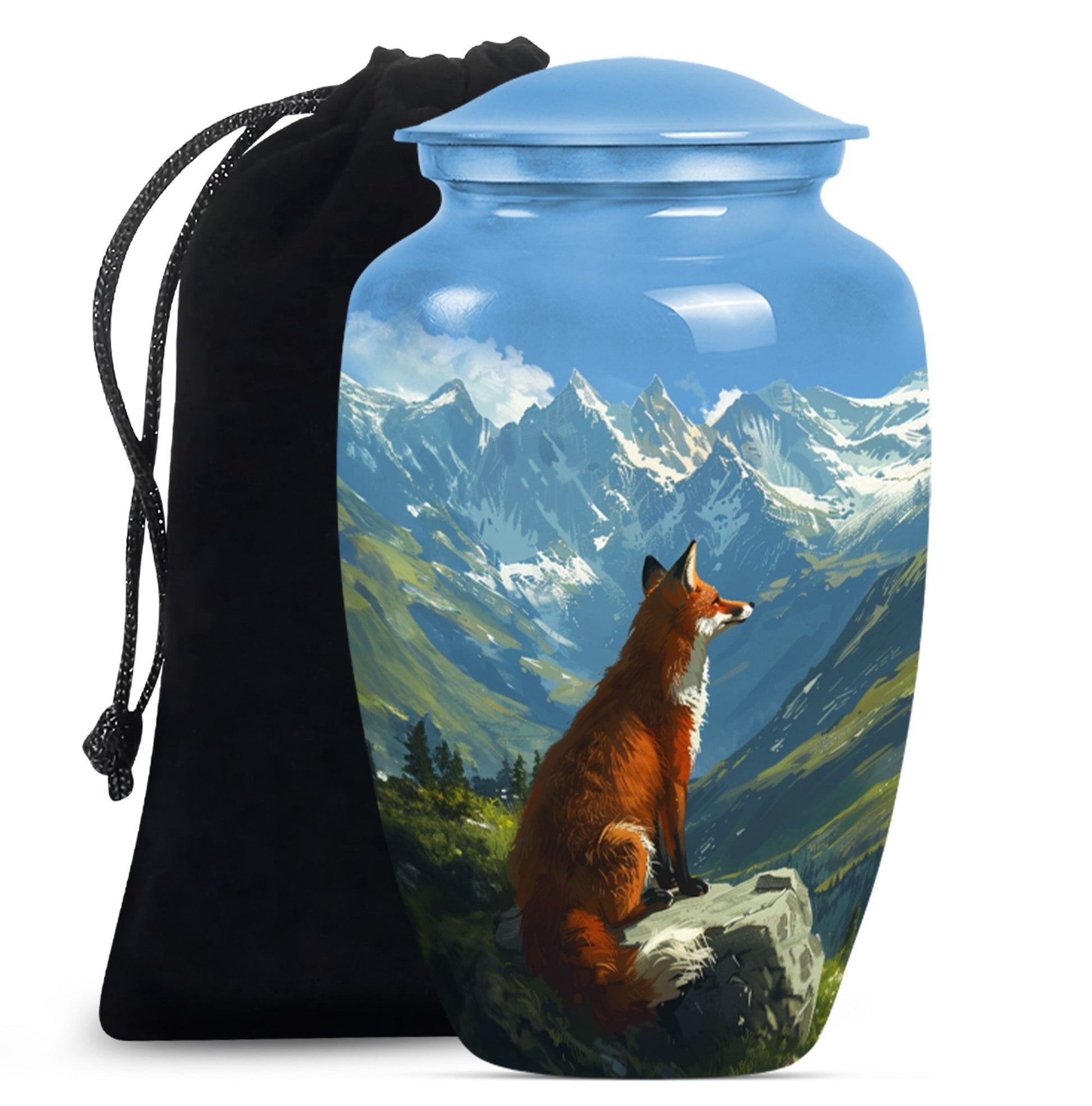 10-inch fox urn with butterfly theme.