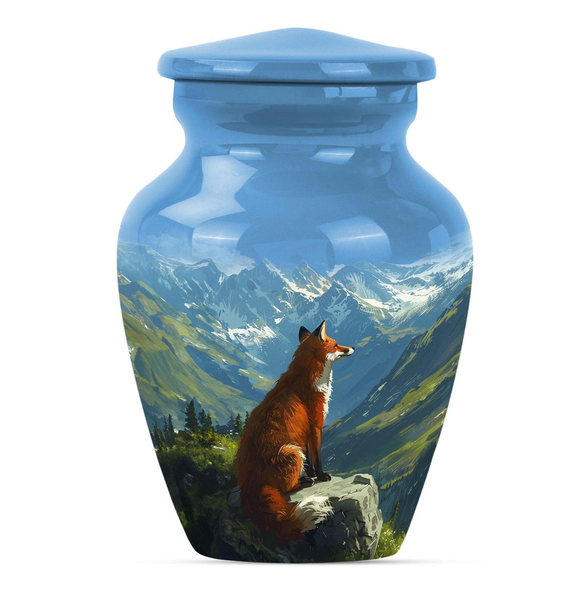 10-inch fox urn with butterfly theme.