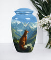 10-inch fox urn with butterfly theme.