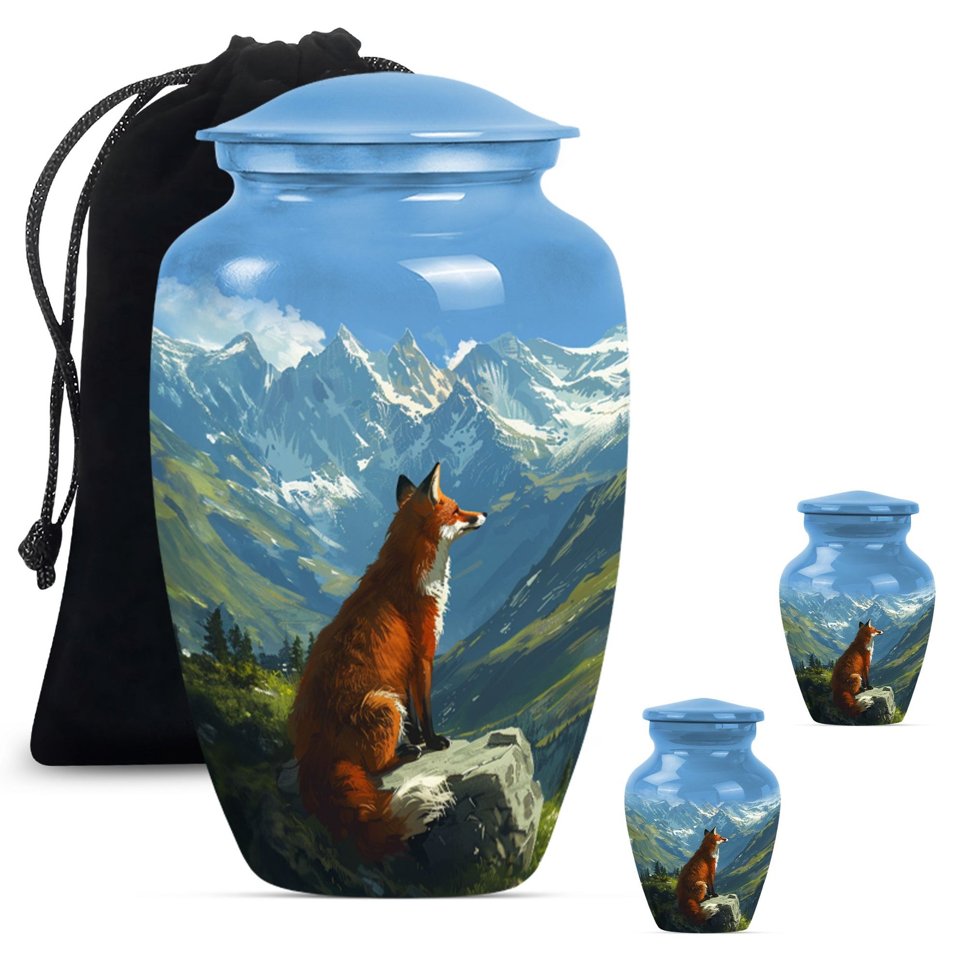 10-inch fox urn with butterfly theme.