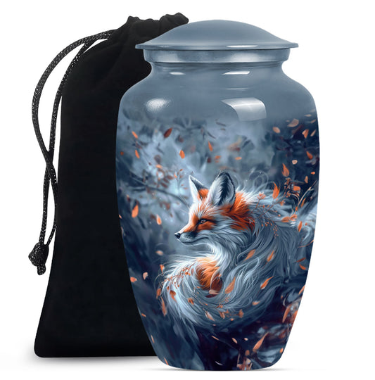 Classic 10-inch fox urn with butterfly theme.