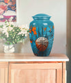 basketball urn with butterfly motif for funeral burial.