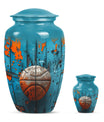 basketball urn with butterfly motif for funeral burial.