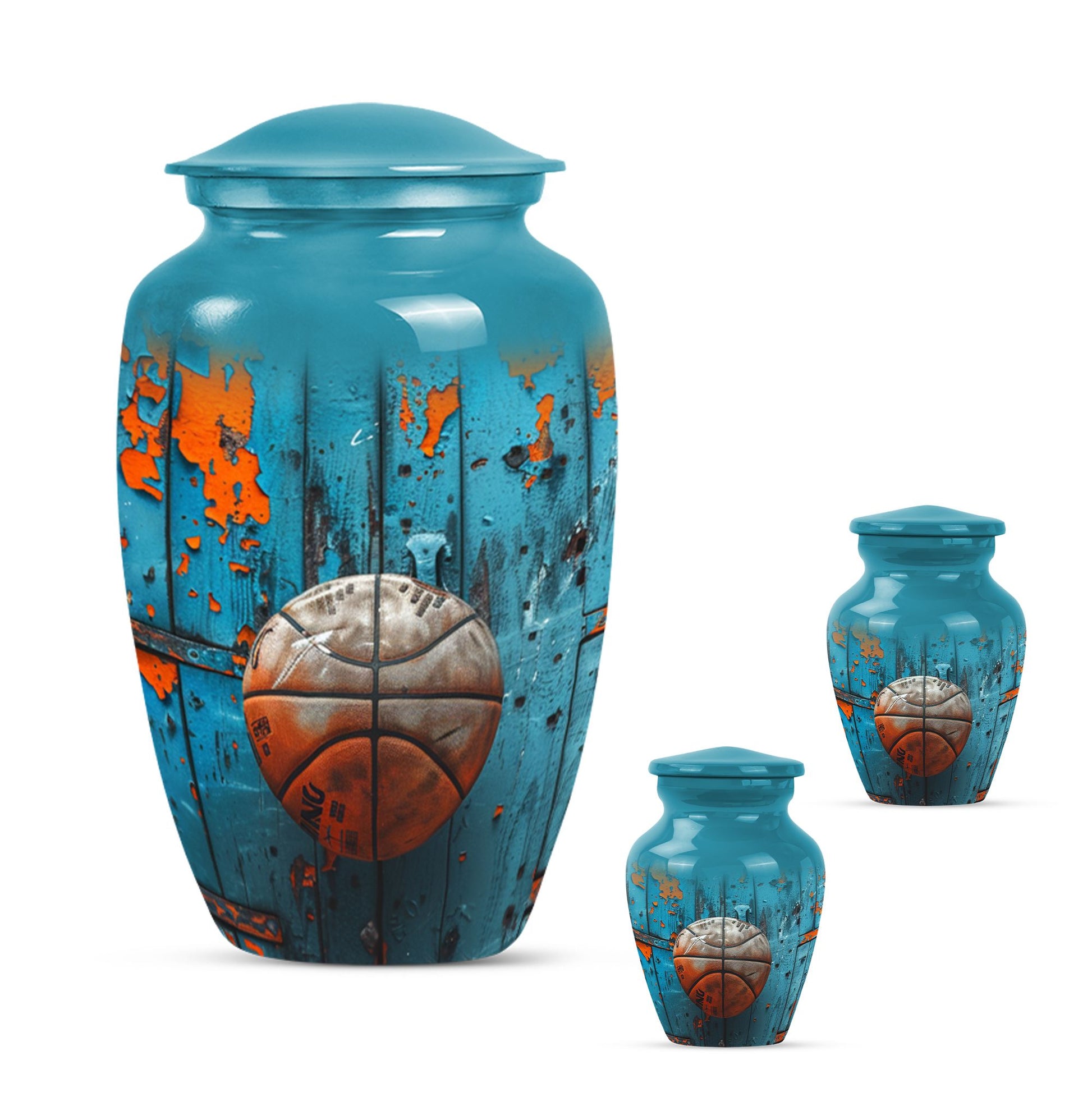 basketball urn with butterfly motif for funeral burial.