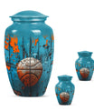 basketball urn with butterfly motif for funeral burial.