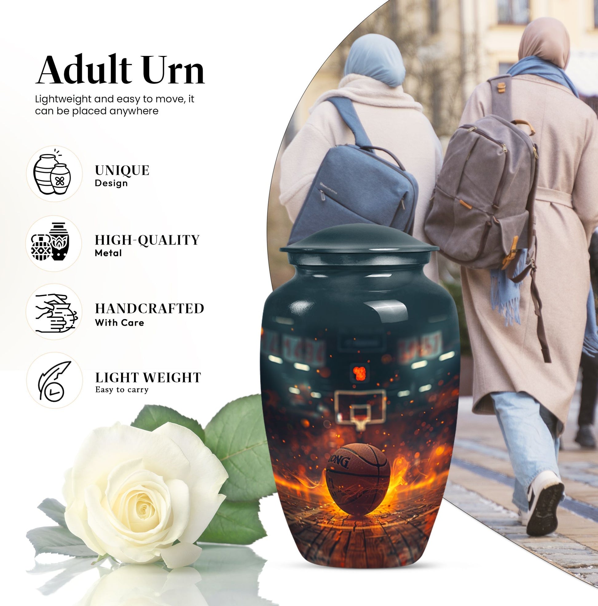 classic aluminum basketball and butterfly themed memorial urn