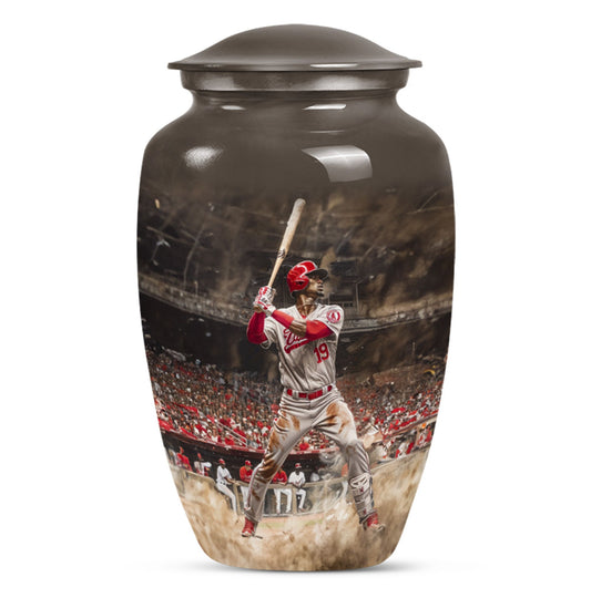 10-inch classic baseball urn in aluminium with butterfly.