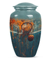 10-inch classic aluminium basketball urn, butterfly-themed.