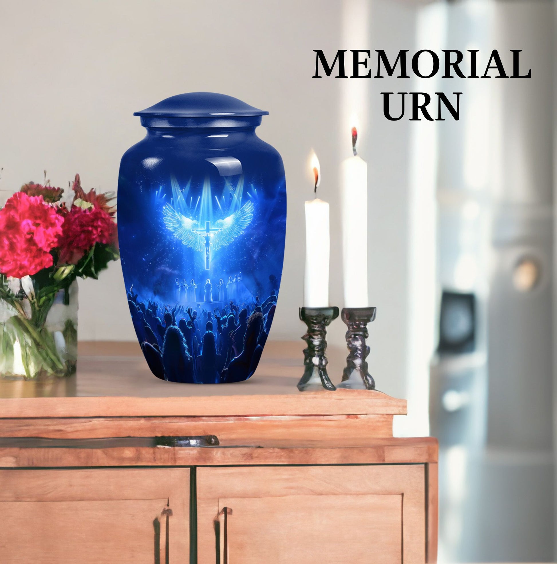  cross urn themed Aurora Borealis 