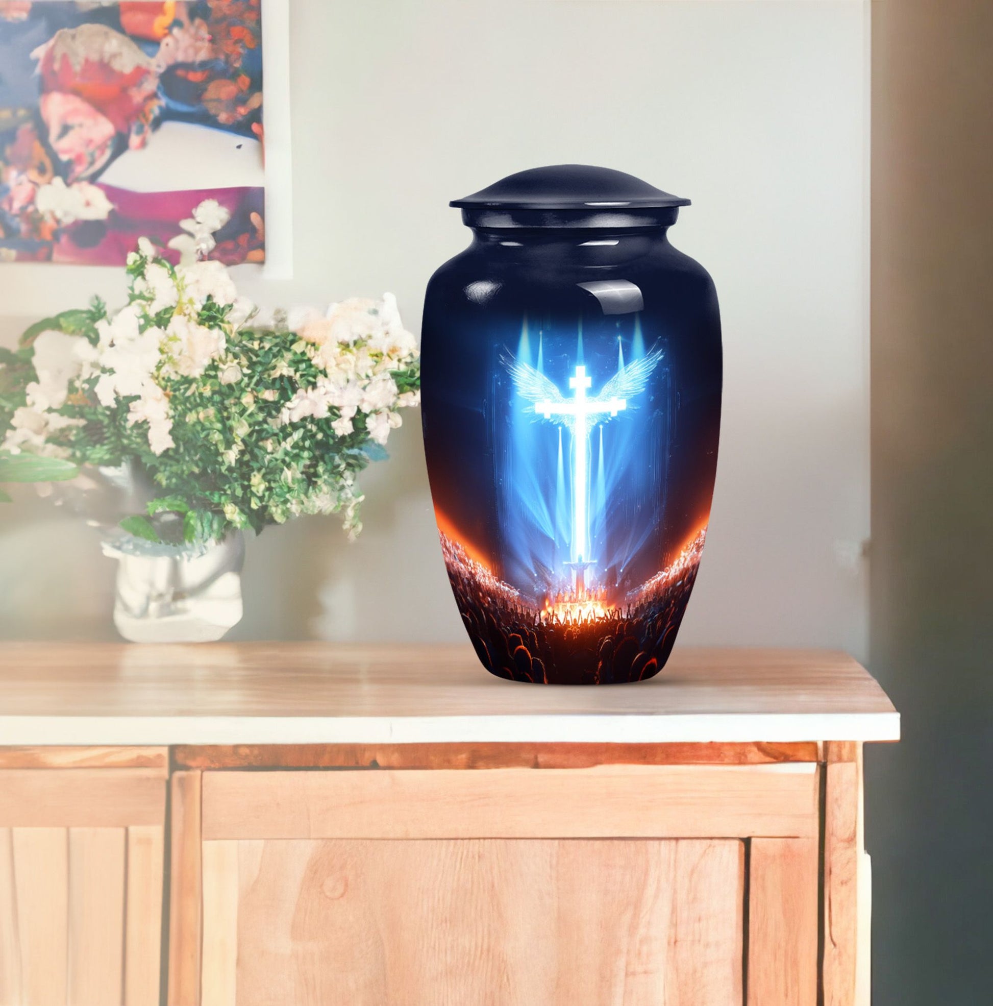 10-inch classic urn with aurora borealis theme.