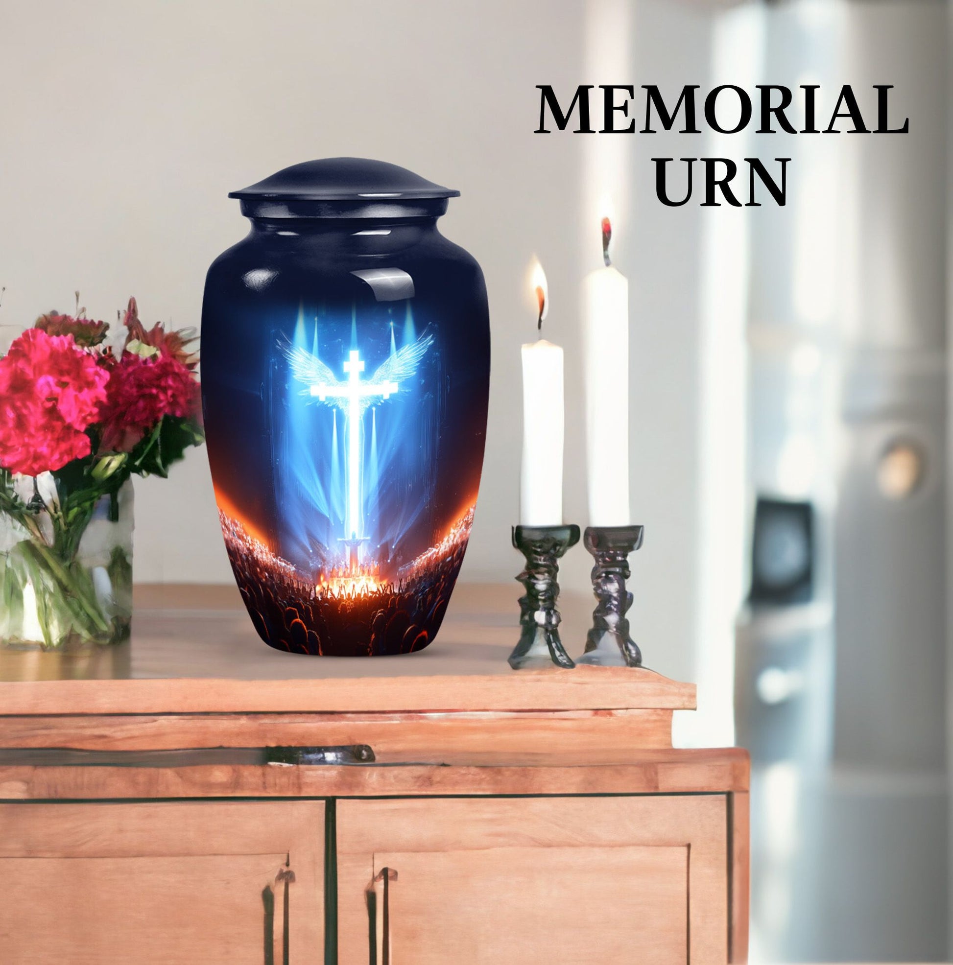 10-inch classic urn with aurora borealis theme.