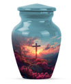 cross urn with Aurora Borealis design for dad's ashes