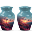 cross urn with Aurora Borealis design for dad's ashes