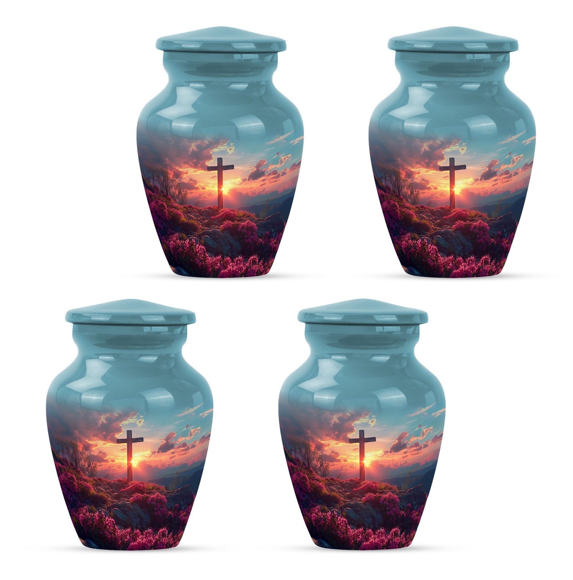 cross urn with Aurora Borealis design for dad's ashes