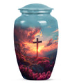 cross urn with Aurora Borealis design for dad's ashes