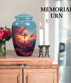 cross urn with Aurora Borealis design for dad's ashes