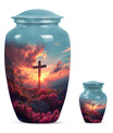 cross urn with Aurora Borealis design for dad's ashes