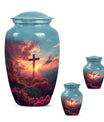 cross urn with Aurora Borealis design for dad's ashes