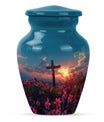 10-inch aluminium cross Urn with Aurora Borealis theme, 