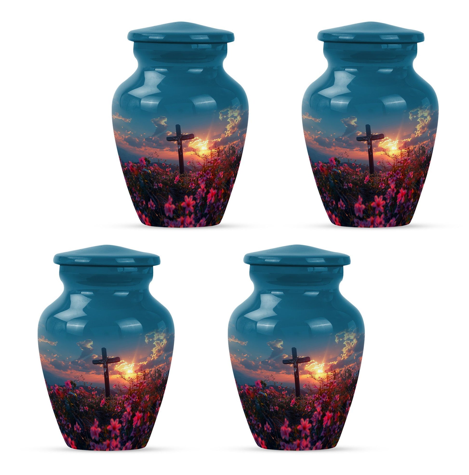 10-inch aluminium cross Urn with Aurora Borealis theme, 