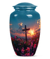 10-inch aluminium cross Urn with Aurora Borealis theme, 