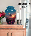 10-inch aluminium cross Urn with Aurora Borealis theme, 