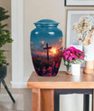 10-inch aluminium cross Urn with Aurora Borealis theme, 