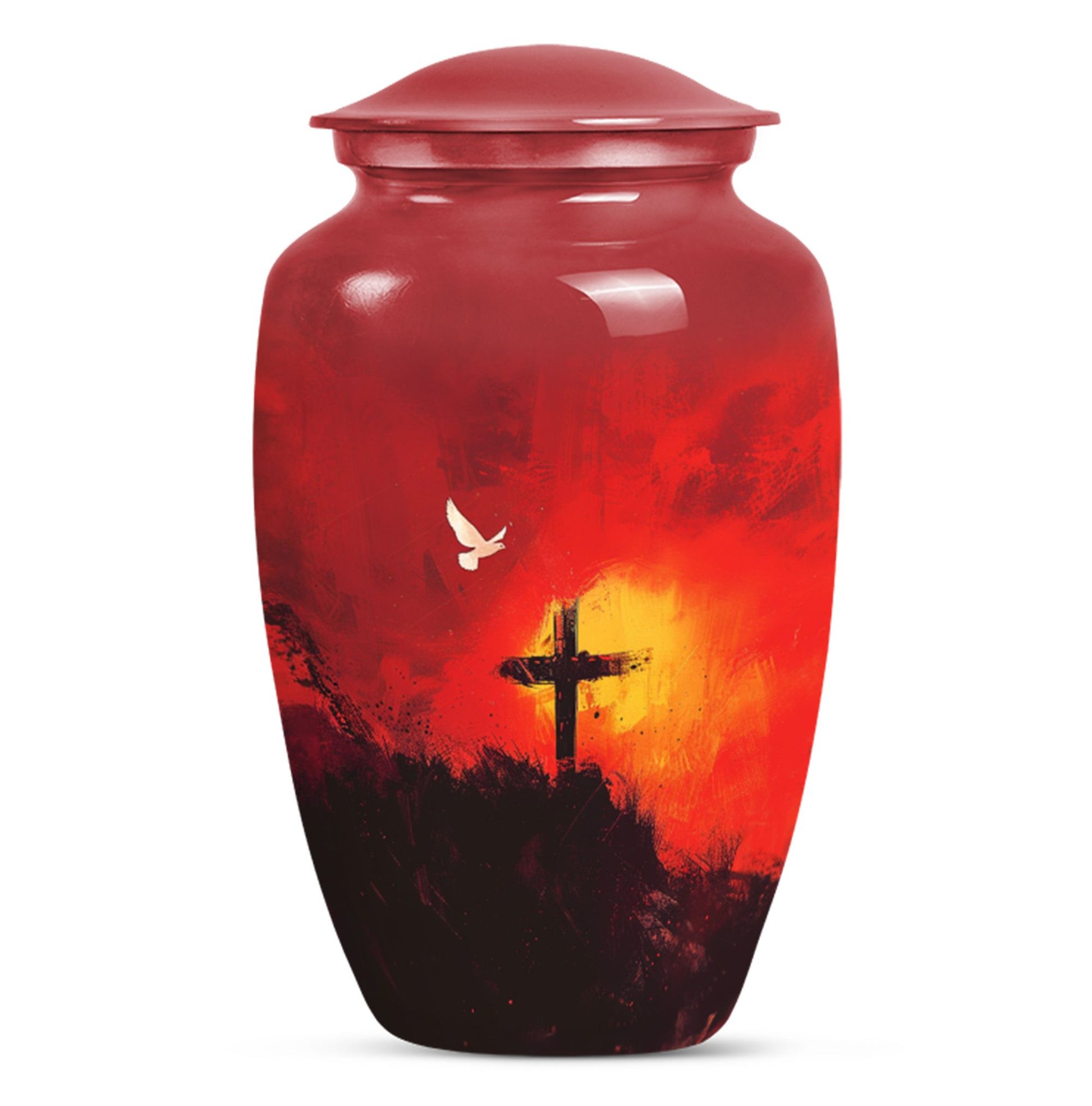 Aurora Borealis themed cross urn for adult human ashes