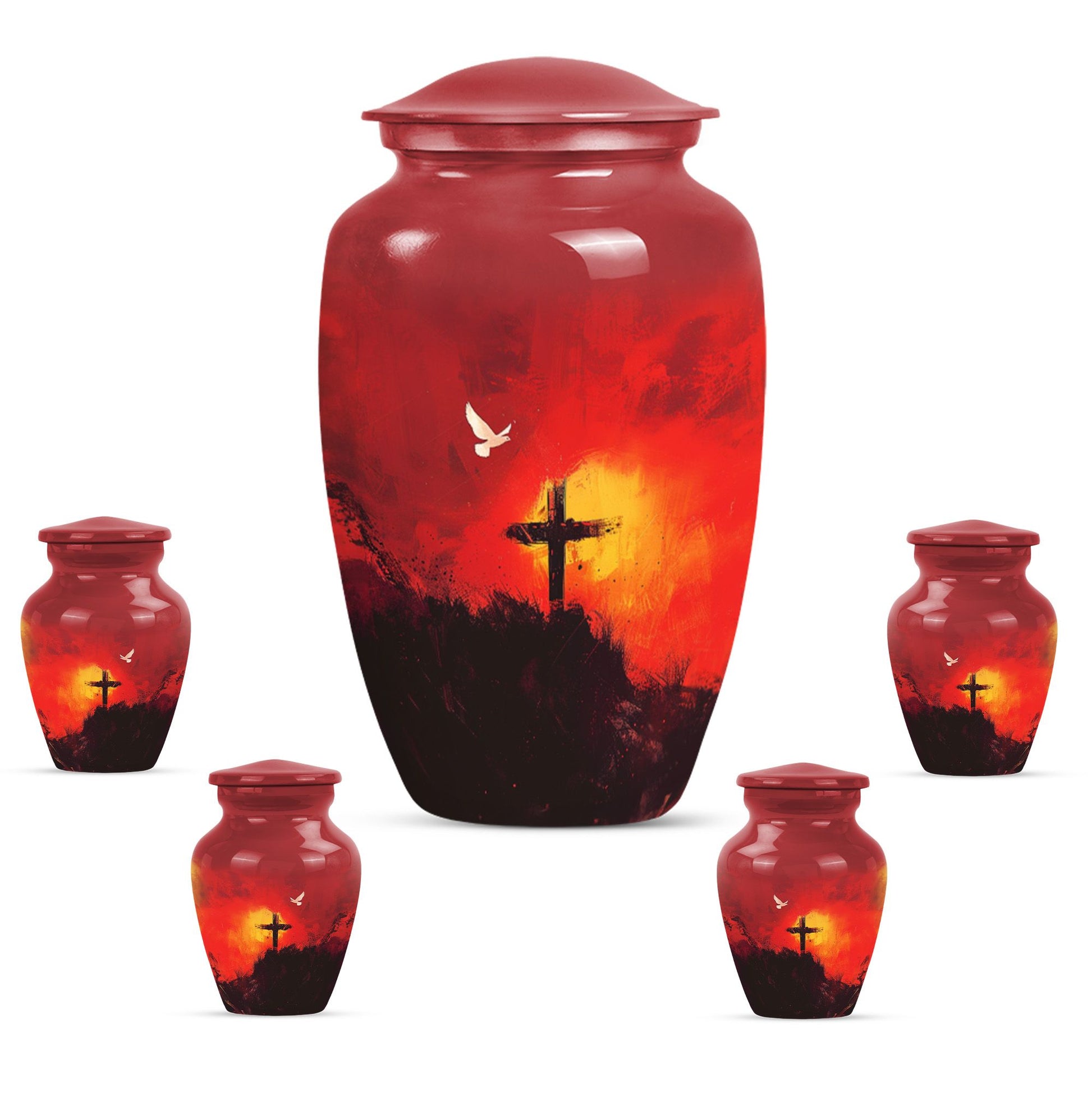 Aurora Borealis themed cross urn for adult human ashes