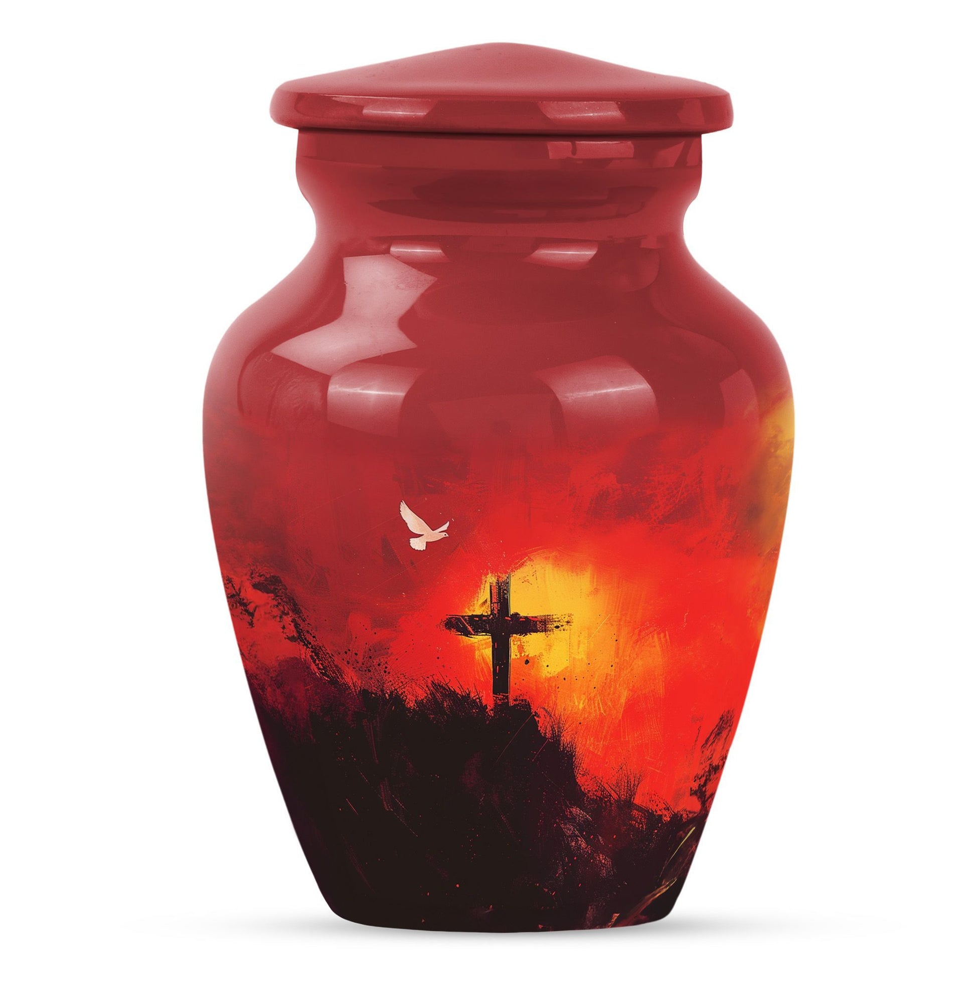 Aurora Borealis themed cross urn for adult human ashes