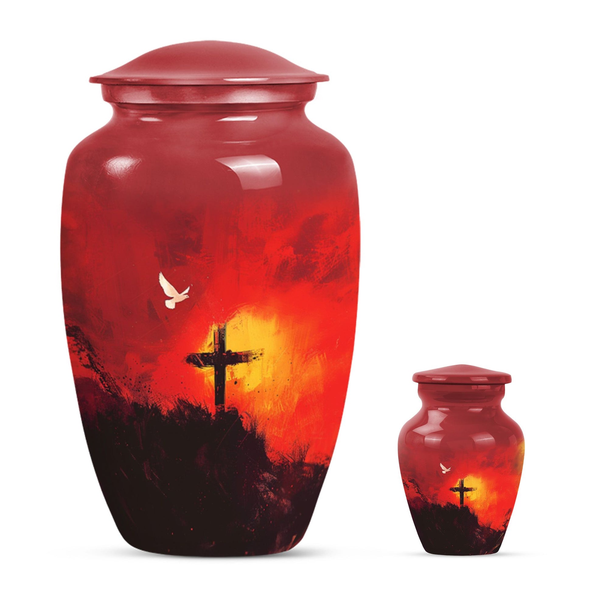 Aurora Borealis themed cross urn for adult human ashes